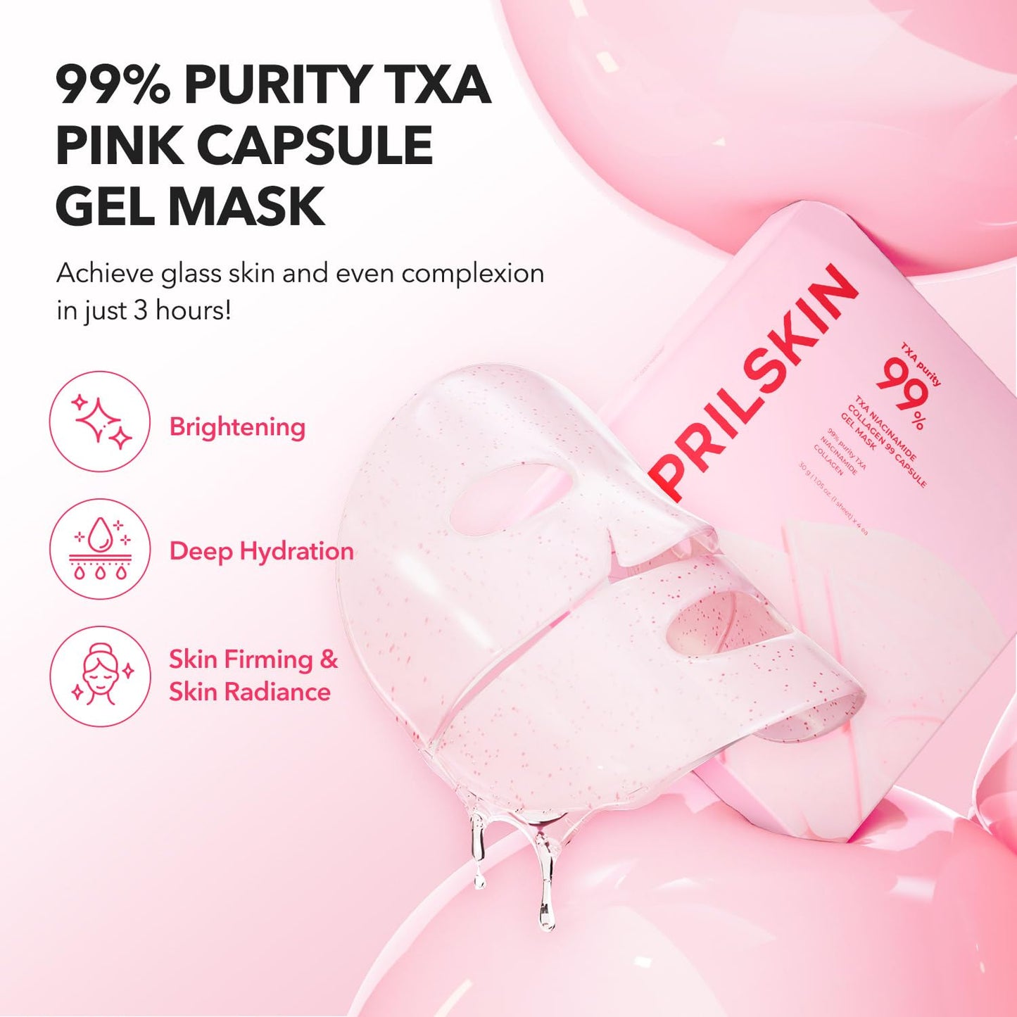 APRILSKIN TXA Pink Skincare Full Set: Bubble Gum Deep Cleanser, Toning Shot Spicule Facial Serum, Pink Milky Toner, Overnight Wrapping Mask and Capsule Gel Mask